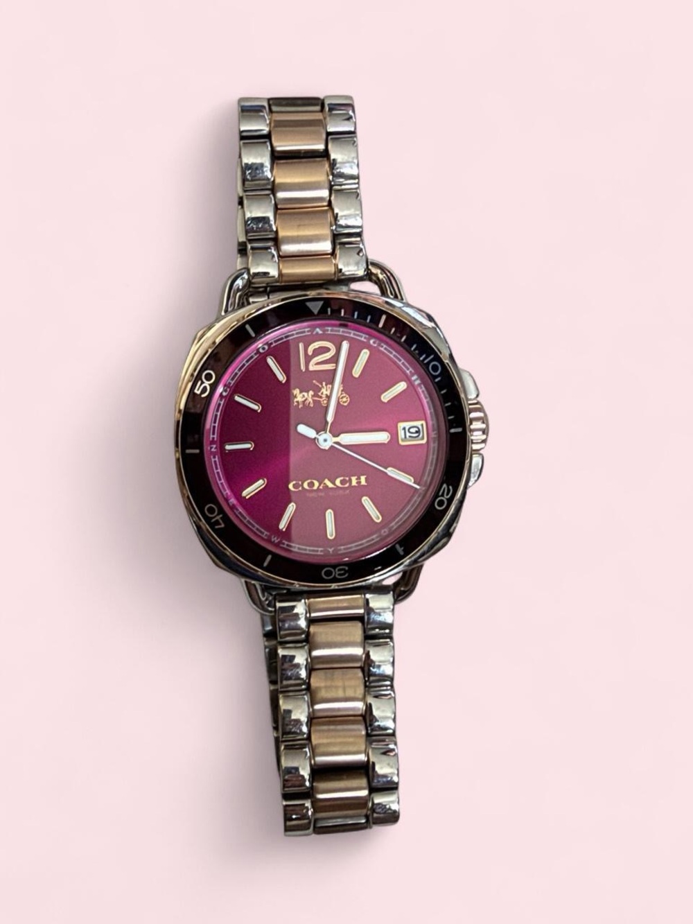 Coach Two-Tone Bracelet Watch with Berry Dial